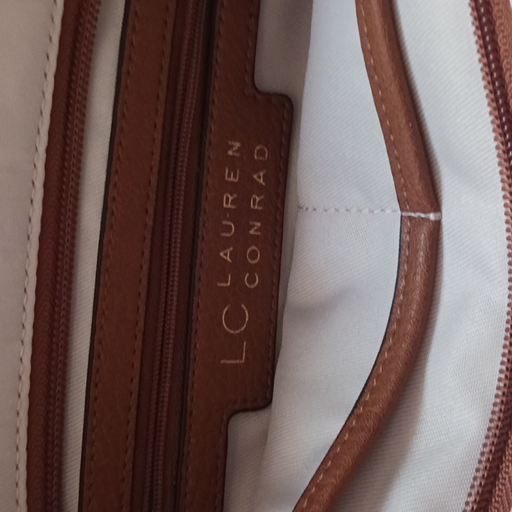 LC Lauren Conrad Cream Woven Round Shoulder Bag with Brown Straps - Picture 2 of 3